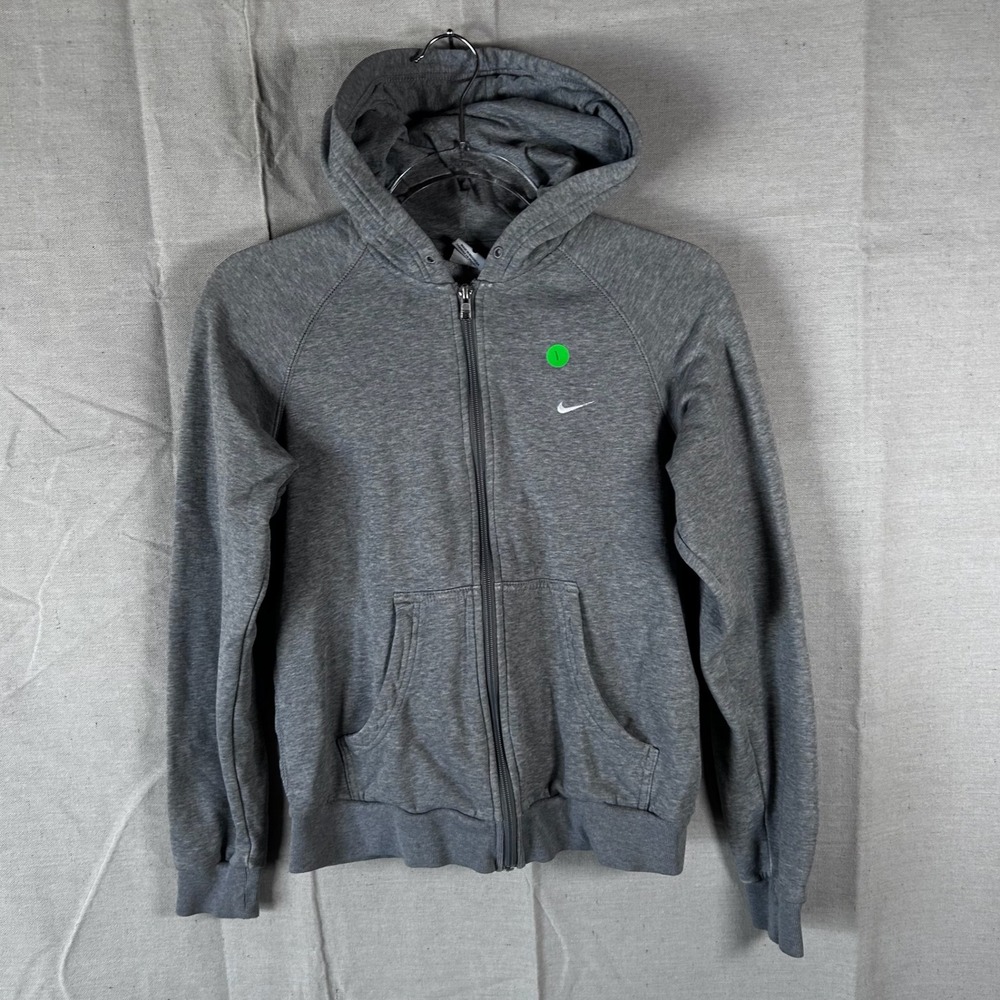 Nike Womens Full Zip Hoodie Gray Fleece Raglan Sweatshirt Medium RN56323